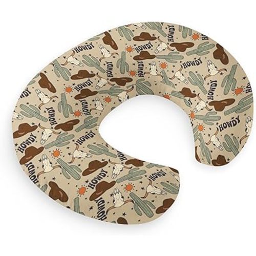 Western Cowboy Howdy Hat Cactus Nursing Pillow Cover for Baby Boys, Western Cowboy Howdy Hat Cactus Breastfeeding Pillow Slipcover, Nursing Pillowcase for Newborn Infant, Cover Only