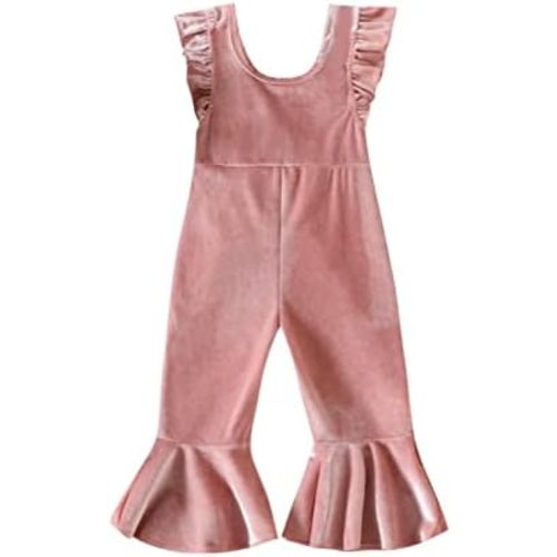 YOKJZJD Infant Toddler Baby Girl Velvet Romper Jumpsuit Overalls Bell Bottom Pants Fall Suspender Leggings Christmas Outfits