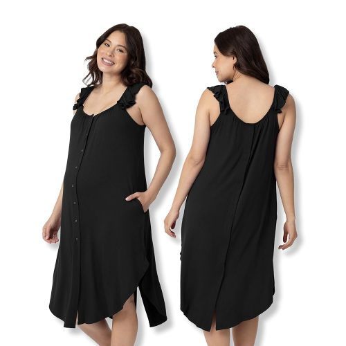 Kindred Bravely Labor and Delivery Gown, 3 in 1 Hospital Gowns for Women Labor Delivery, Ruffle Straps (Black, X-Large/1X)
