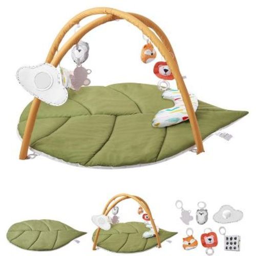 Leaf-Shaped Baby Play Gym Mat with 6 Sensory Toys, Tummy Time Pillow, Soft Washable Activity Mat for Newborn to 18 Months
