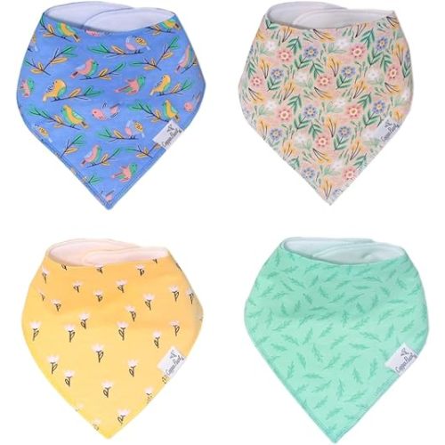 Copper Pearl 4 Pack Soft Cotton Baby Bibs for Drooling and Teething, Absorbent Drool Bibs for Baby Girl and Boy, Adjustable to Fit Newborns to Toddlers, Tons of Styles (Birdie)