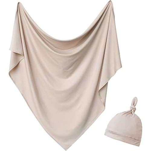 Newborn Swaddle Blanket with Hat Set Baby Swaddle Set Hospital Receiving Blankets for Girls Boys(Neutral,35"*35")