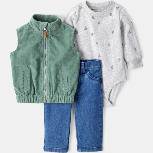 Multi Baby Boy 3-Piece Corduroy Tee & Pant Set - Green | Carter’s Oshkosh Canada