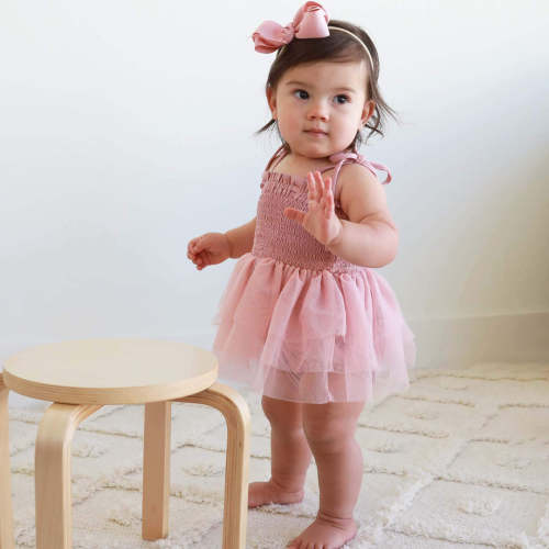 Smocked Tutu Bodysuit in Mauve | Caden Lane