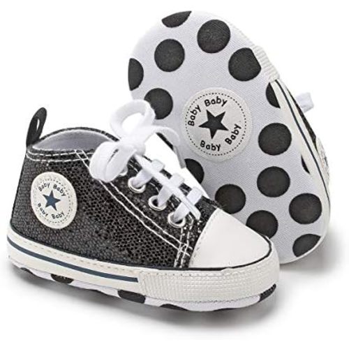 KIDSUN Unisex Baby Boys Girls High Top Sneaker Soft Anti-Slip Sole Newborn Infant First Walkers Canvas Denim Shoes