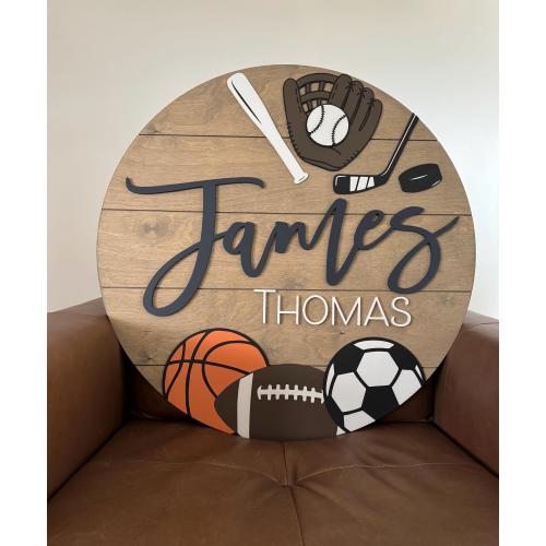 Custom Wood Sport Ball Baby Name Sign: 3D Nursery Decor