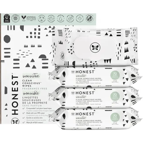 The Honest Company Clean Conscious Multi-Use Wipes | Hypoallergenic + Unscented for Sensitive Skin | Over 99% Water, Compostable, Plant Based, Baby Wipes | Pattern Play, 288 Count