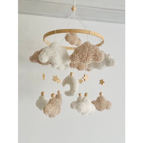 Baby Mobile Wolken Boucle/Teddystoff Ecru/Natur