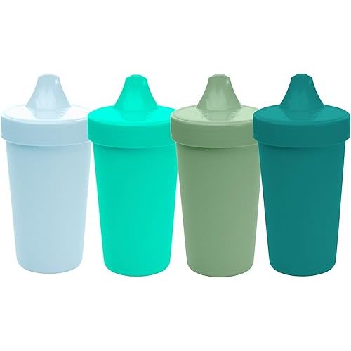 Re-Play Sippy Cups for Toddlers - 10 Oz. Reusable Spill Proof Cups for Kids, Dishwasher/Microwave Safe - Made in USA - Set of 4-3.13" x 6.25" - Sea Glass