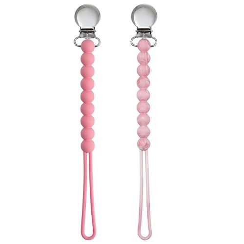 Pacifier Clips Baby Girls - MORIBOX Paci Clip Soothe Baby Binky Holder for Shower Birthday Gift 2 Pack