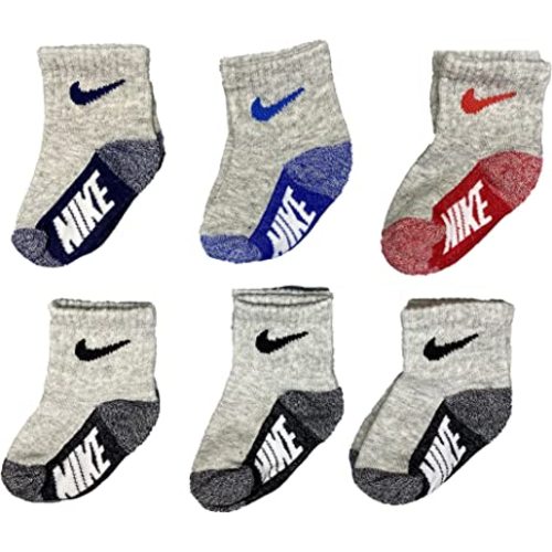 Nike Baby Lightweight Ankle Socks 6 Pack (Grey(MN0659-042)/Red, 12-24 Months)