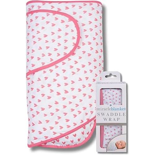 Miracle Blanket Swaddle Wrap – Help Your Newborn Sleep Longer – Soft & Secure Sleep Sack for Infants – Easy-to-Use Swaddling Blanket for a Calm Baby (Coral Hearts)