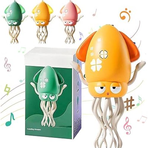 Dancing Octopus Toy, Electric Smart Tentacle Explorer, Automatic Magic Crawling Dancing Squid Obstacle Sensor Toy with LED Music Crazy 8-Leg Action Crawling Octopus for Kids
