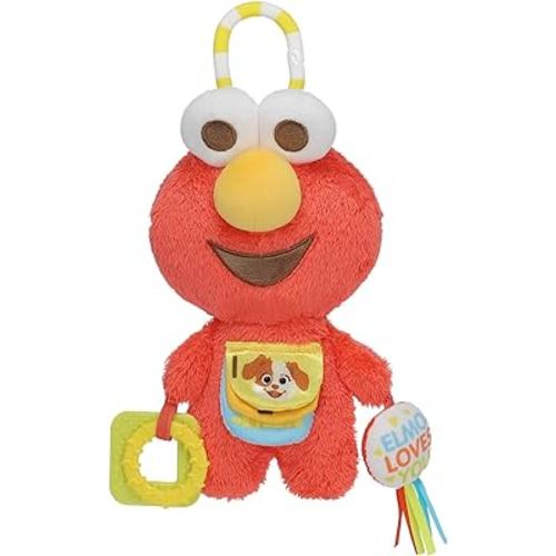 KIDS PREFERRED Sesame Street Elmo Activity Toy with Teething Rings, Crinkle Sounds, and On The Go Clip for Babies and Infants