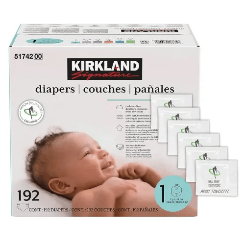Kirkland Signature Diapers Size 1 (Up to 14 Pounds) 192 Count W/Exclusive Health and Outdoors Wipes