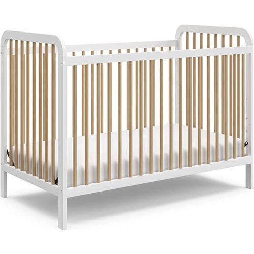 Storkcraft Pasadena 3-in-1 Convertible Crib (White with Driftwood) – GREENGUARD Gold Certified, Converts to Daybed and Toddler Bed, Fits Standard Full-Size Crib Mattress, Adjustable Mattress Height - White/Driftwood