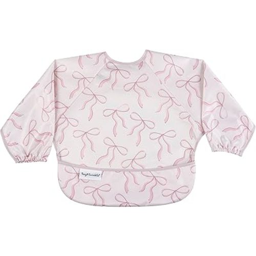 Tiny Twinkle Long Sleeve Bib for Babies & Toddlers | Waterproof Smock Bib for Eating | Machine Washable & Mess-Proof Feeding Essentials | Newborn Shower Gift (Bows, Small 6-24 Months)