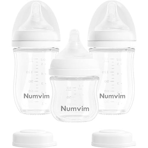 Glass Nurturing Baby Bottles Gentle & Extra Slow Flow, Newborn Breastfeeding Bottle with Anti Colic Nipple for 0 Months Babies, 3 Packs (White, 3oz+5oz)