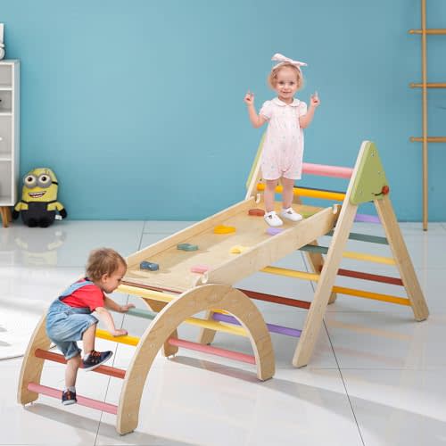 AmazingJoy Pikler Triangle Set Climber Montessori Climbing Set Wooden Climbing Gym 5 in 1,3 Piece Pikler Climbing Set Toddlers 1-3 Inside Baby Climbing Jungle Gym Toddler Indoor Playground Christmas