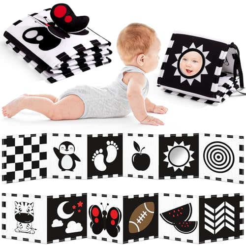 Yeeeasy High Contrast Baby Book and Sensory Toy Set for 3 Months – Soft Crinkle Pages, Tummy Time Development, and Safe Mirror for Visual Stimulation – Ideal Newborn Gift for Boys and Girls