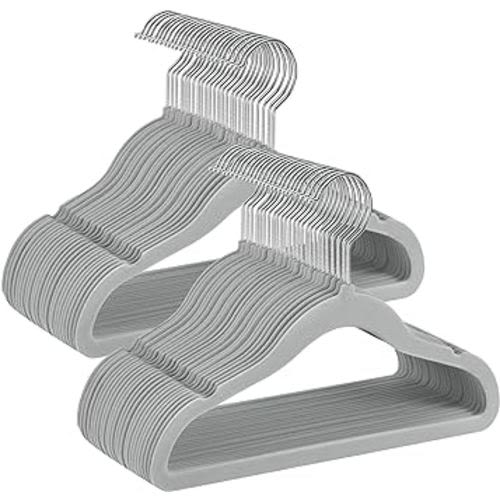 SONGMICS Baby Hangers 50 Pack, Kids Hangers for Closet, 11.8 x 8.1 Inches, Silver 360° Swivel Hooks, Space-Saving Clothes Hangers, Velvet Hangers for Nursery, Non-Slip, Dove Gray UCRF027G05
