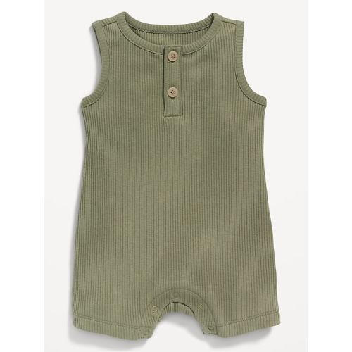 Unisex Sleeveless Rib-Knit Henley Romper for Baby