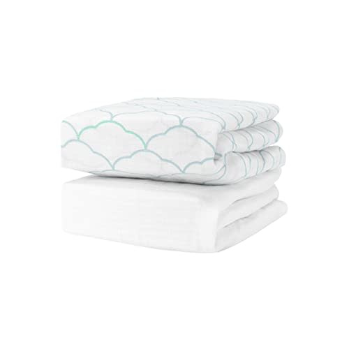 Newton Baby Organic Fitted Crib Sheets - 100% Breathable and Ultra-Soft, 100% Organic Muslin Cotton, Dreamweaver Print in Moonstone Mist + Solid White, Fits All Standard Cribs
