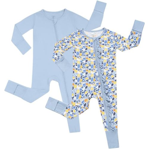 JunNeng 2Pcs Baby Girl Viscose from Bamboo Sleeper with Mitten Cuffs, 2 Way Zipper Romper, Sleep N' Play Pjs 0-18 Months