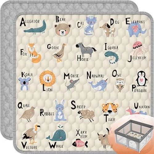 Baby Play MAT 50" X 50",High Quality Cotton Filling, Thickened Anti-Slip Baby Mat for Floor Playpen, Foldable and Machine Washable Baby Crawling Mat.