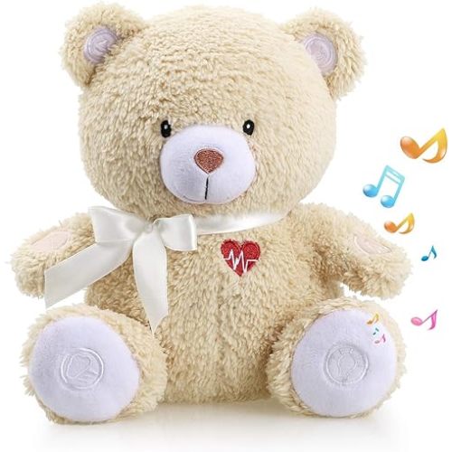 BEREST Sleeping Bear Baby Sleep Soother- Mom's Heartbeat White Noise Machine Infant Stuffed Animal Bear Toy Sleeping Aid, Nursery Decor with Baby Cry Sensor, Night Light, 9 Soothing Sounds Therapy