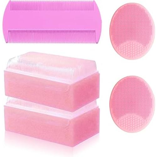 Cradle Cap Brush for Babies, 5Pcs Cradle Cap Treatment Set with Soft Bristle Brushes Silicone Scrubber Fine-Tooth Comb for Newborn Bathing Essentials Baby Brush and Comb Set (Pink)