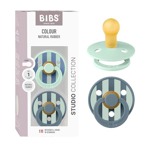 BIBS Pacifiers - Colour Studio 2 Pack | Round Nipple Baby Pacifier | BPA Free Natural Rubber Latex Soother | Made in Denmark | Size 0+ Months | Block Nordic Mint Petrol