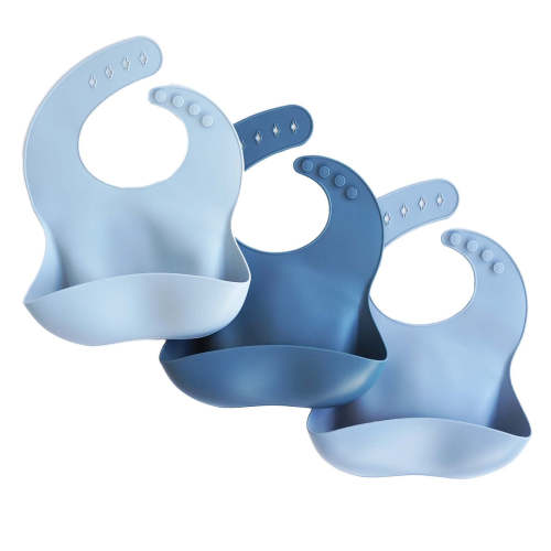 Silicone Baby Bib 3pc Set in Blue Ombre | Caden Lane