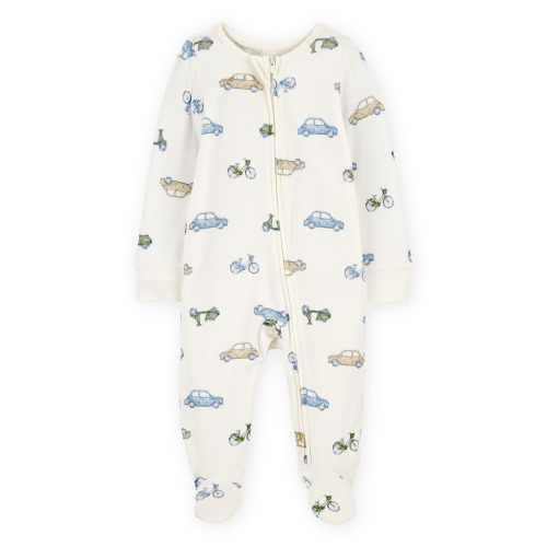 Baby Boy Car Print 2-Way Zip PurelySoft Sleep & Play Pajamas - Ivory