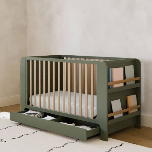Graco Read-With-Me 4-in-1 Convertible Bookshelf Crib with Drawer - Olive/Driftwood
