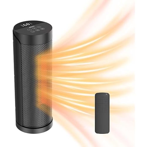 Portable Space Heater for Indoor Use with Remote - JIBUFI 70° Oscillating Electric Heater, 17 Inchs, 12H Timer, 1500W Quiet PTC Ceramic Heating with Thermostat, Fast Safety Heat for Home, Bedroom