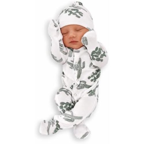 TMEEIHNSS Newborn Baby Bodysuit 2-Piece Set | Cactus Print Romper & Hat Outfit | Cotton Soft Unisex Jumpsuit (0-18 Months)