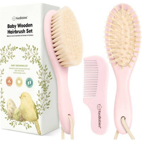 KeaBabies Baby Hair Brush and Comb Set, Blush