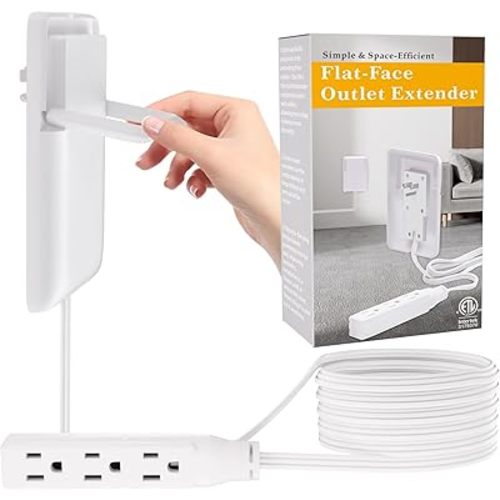 STARELO Flat Extension Cord with Outlet Cover and 3 Receptacles, 8FT Long, Universal Size Flat Plug Concealed Receptacle Extension Cord for Tight Spaces.(8FT)