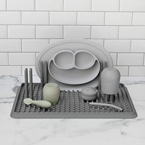 ezpz Drying Rack (Gray) - 100% Silicone + Suctions in Place + Adjustable Pegs - Dishwasher Safe - Durable Long-Lasting Hypo-Allergenic