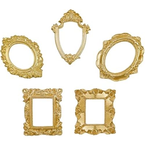 Mini frames Vintage picture frames Small frames Antique picture frames Vintage gold frames Mini gold frames Jewelry Display Frame Refrigerator Magnets Photo Frame Christmas Decor(5pcs,Gold)