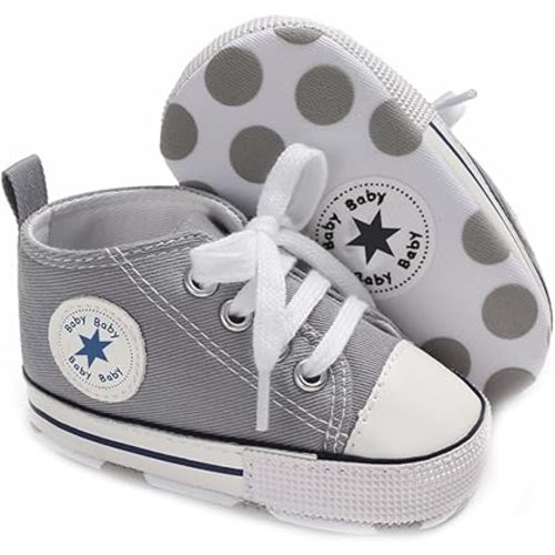 Unisex Baby Boys Girls Shoes, Newborn Infant Non-Slip Canvas Denim High Top Sneakers, Toddler First Walkers Shoes