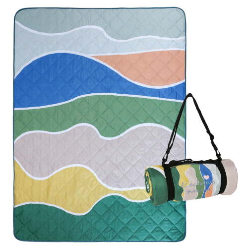 Exclusivo Mezcla Waterproof Picnic Blankets 3-Layer 60"x 80" Large Sandproof Beach Blanket Foldable Outdoor Blanket for Camping on Grass Picnic Mat, Waved Green