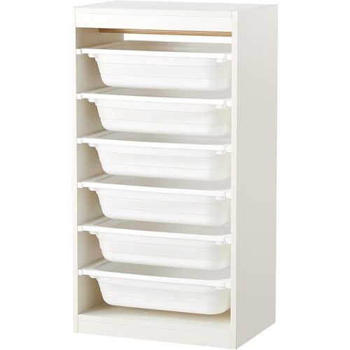 Beright Storage Combination with Bins, Toy Storage Organizer for Kids, Multipurpose Children Storage Cabinet Organizer for Books and Toys with 6 Large Bins, Floor, White