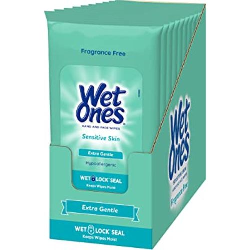 Wet Ones Hand Wipes, Sensitive Skin Wipes | Travel Wipes Case, Hand and Face Wipes | 20 ct. Travel Size Wipes (10 pack)