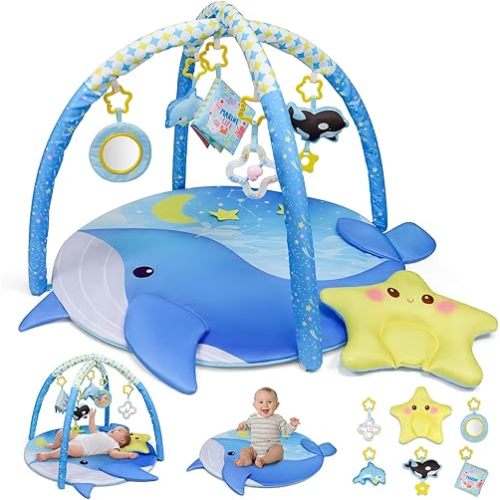Dr.Rapeti 31x31inch Baby Play Mat, Activity Baby Play Gym with Arch, Playmats & Floor Gyms, Detachable Mirror, and Soft Book, Thick Non Toxic Playmats