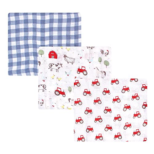 Hudson Baby Unisex Baby Cotton Muslin Swaddle Blankets, Boy Farm Animals, 3-Pack