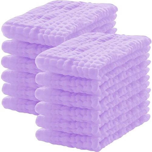 12 Pack Muslin Burp Cloths 100% Cotton Muslin Cloths Large 20''x10'' Extra Soft and Absorbent Baby Burping Cloth - Purple