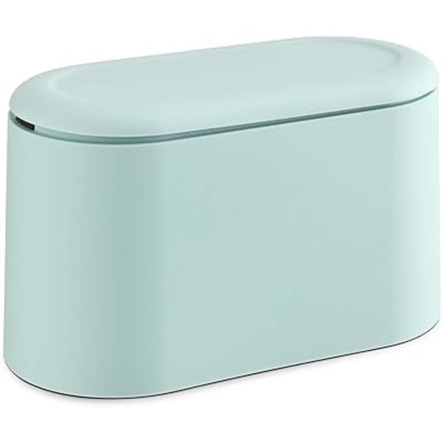SUBEKYU 0.4 Gal Mini Countertop Trash Can with Lid for Desktop, Small Garbage Can for Office, Tiny Wastebasket, Plastic, Light Green