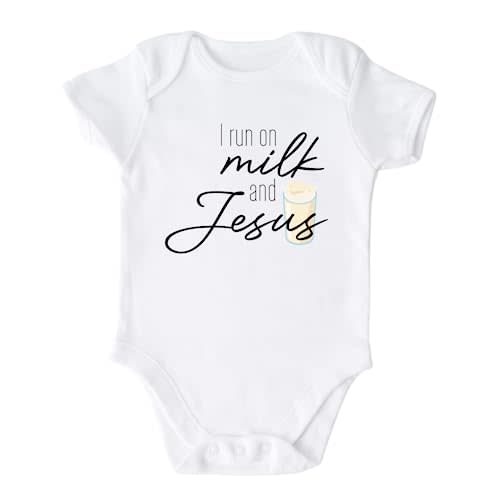I Run On Milk and Jesus Baby Onesie® Cute Religious Baby Outfit for Baptism I love Jesus 92 (Short Sleeve White, 0-3m)